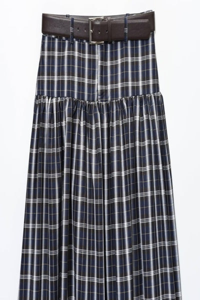 Plaid Belted Midi Skirt