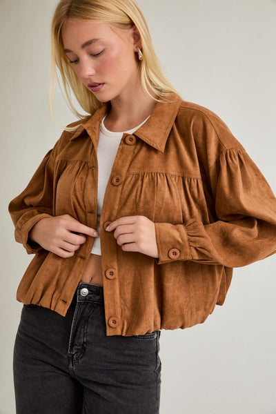 Shirring Detail Suede Jacket