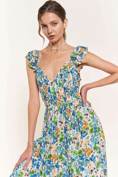 Blue Flower Midi Dress