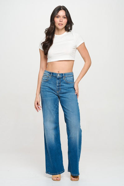 Medium Light High Rise Wide Leg Jeans