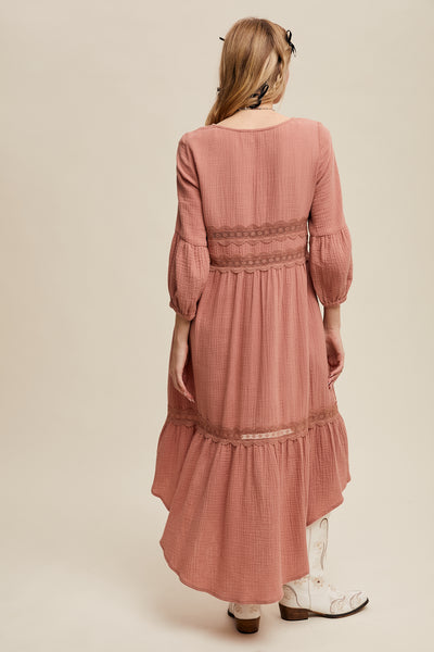 Lace Trim High Low Dress
