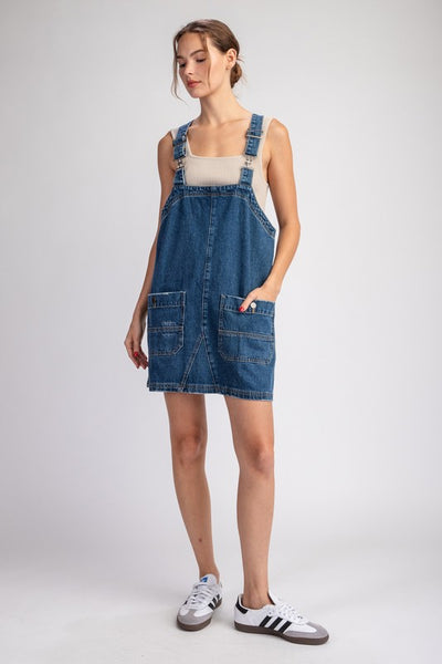 Mineral Washed Overall Mini Dress