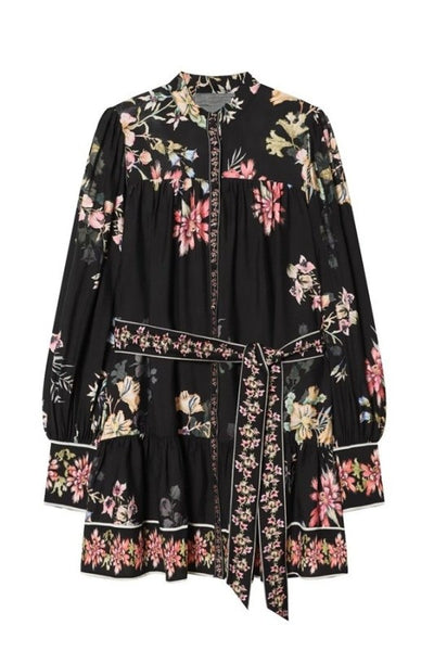 Printed Waist Tie Mini Dress