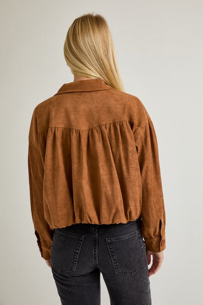 Shirring Detail Suede Jacket