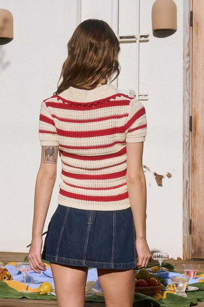 Stripe Scallop Knit Top