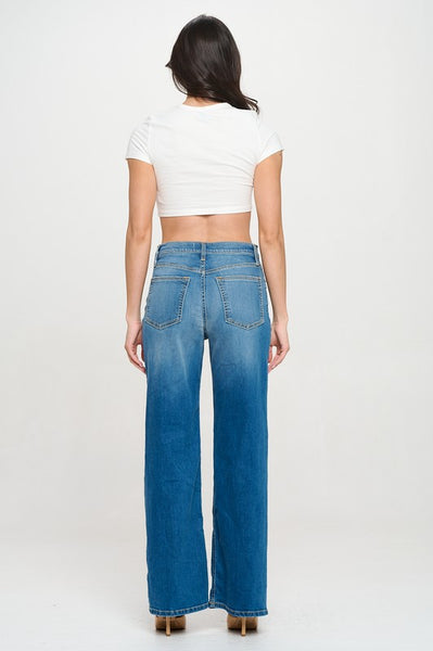 Medium Light High Rise Wide Leg Jeans