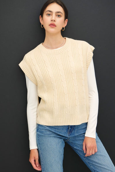 Cable Knit Cap Sleeve Sweater Vest