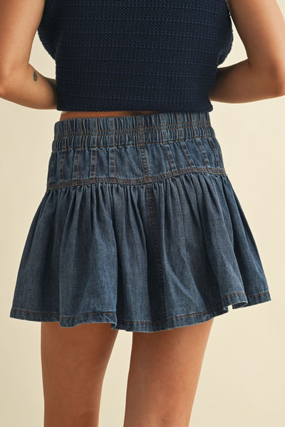 Denim Pintuck Mini Skirt