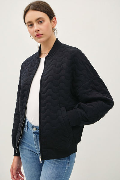 Wave Quilted Bomber Jacket