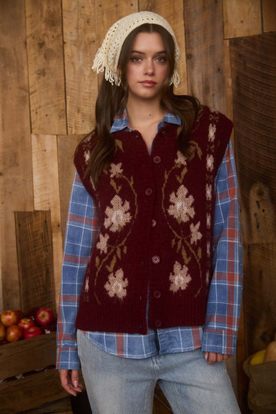 Floral Button Down Cardigan Vest