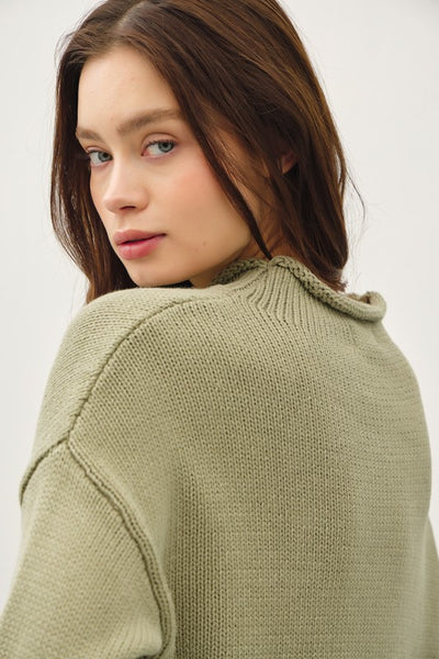 Chunky Raw Edge Mock Neck Sweater