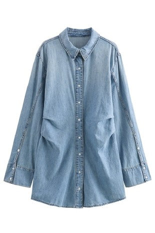 Long Sleeve Button Down Denim Shirt Dress