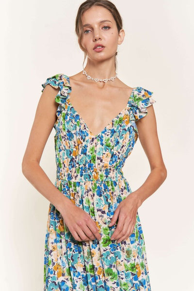 Blue Flower Midi Dress