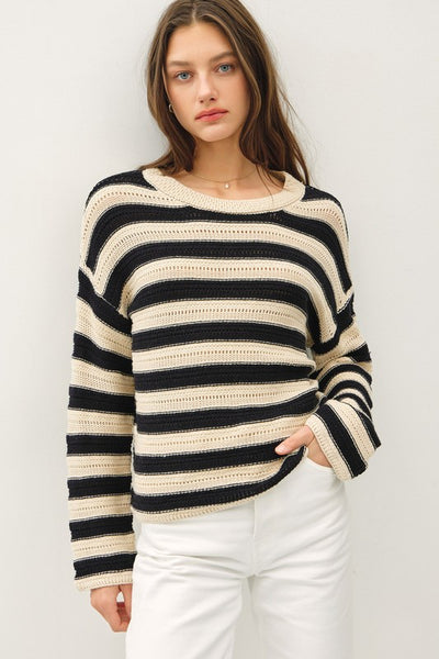 Striped Crochet Knit Sweater