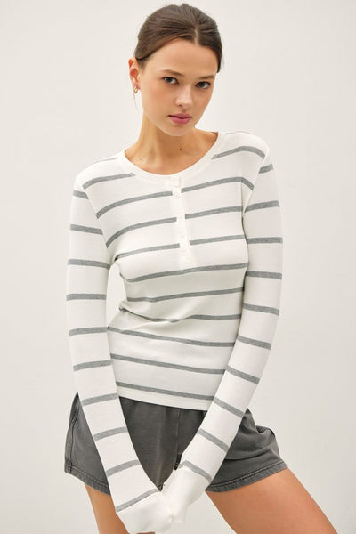 Ribbed Henley Longsleeve Top