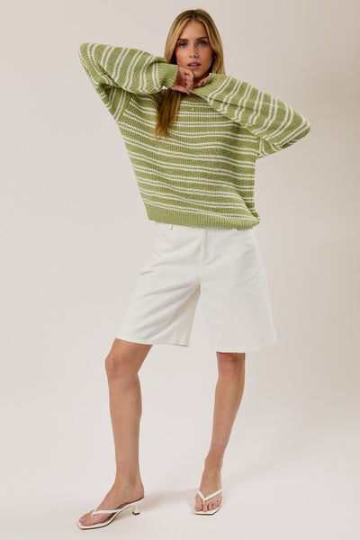 Boat Neck Long Sleeve Stripe Sweater