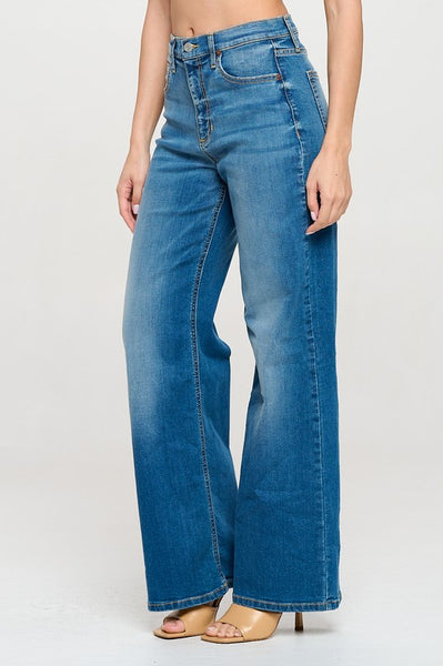 Medium Light High Rise Wide Leg Jeans