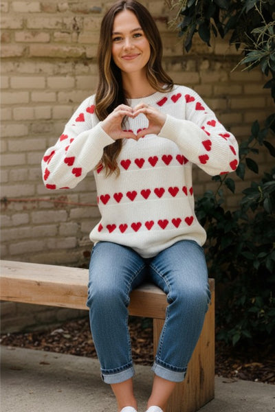 Long Sleeve Heart Stripe Sweater
