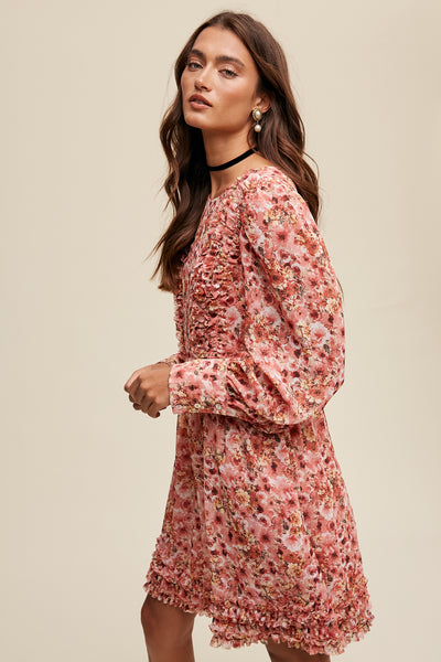 Floral Ruffle Long Sleeve Mini Dress