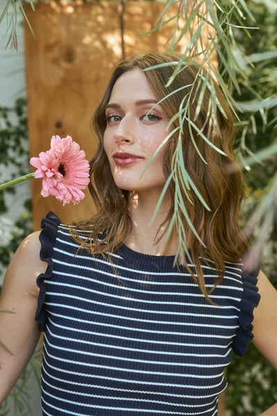 Stripe Ruffle Sleeveless Sweater