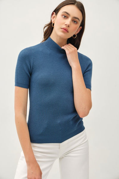 Mock Neck Ribbed Sweater