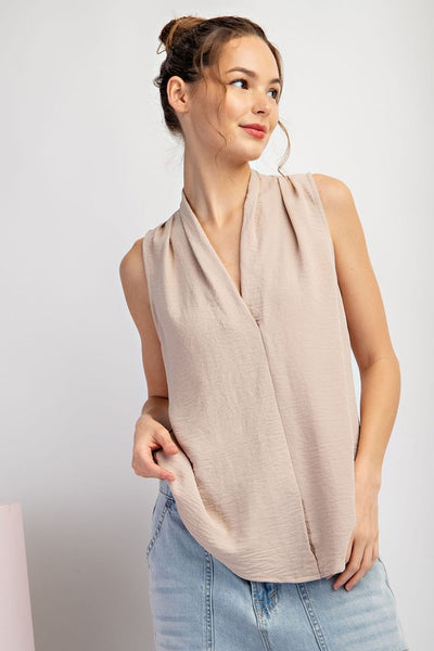 Solid Sleeveless V Neck Top