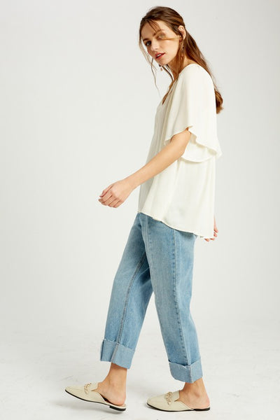 Pleated V Neck Blouse