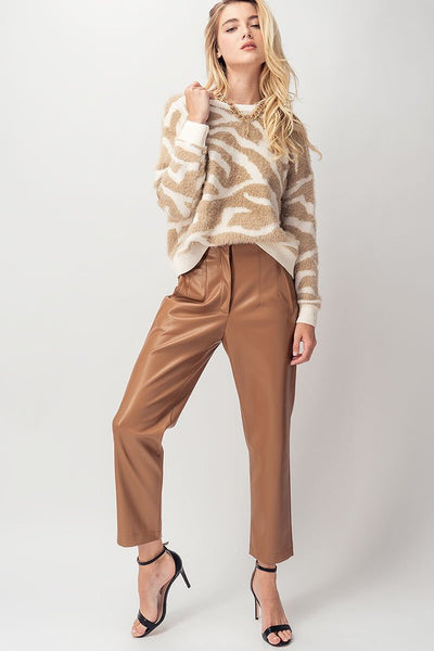 Faux Leather Pleated Ankle Pants