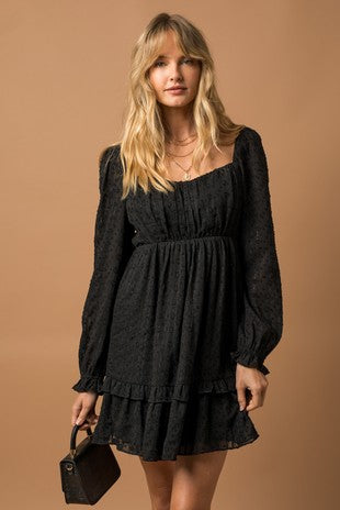 Chiffon Burnout Jacquard Babydoll Dress