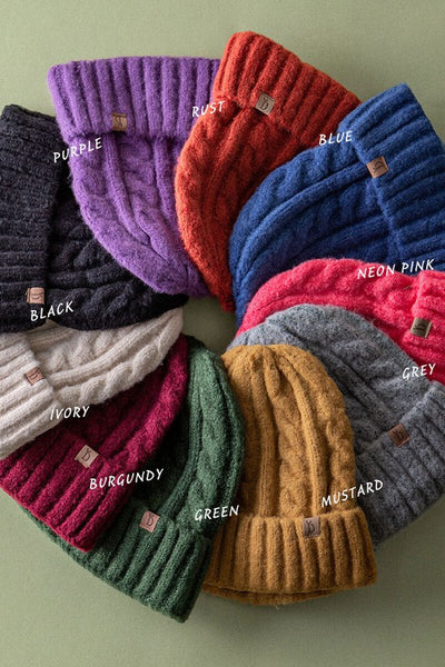 Chunky Cable Knit Ribbed Toques