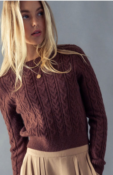 Soft Touch Rib Cuff Cable Knit Sweater