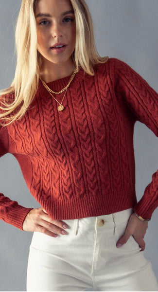 Soft Touch Rib Cuff Cable Knit Sweater