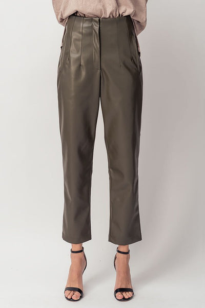 Faux Leather Pleated Ankle Pants